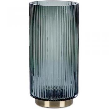 Adelene Cristal 25 cm Jarrón con Acabado Griso y Metal Dorado