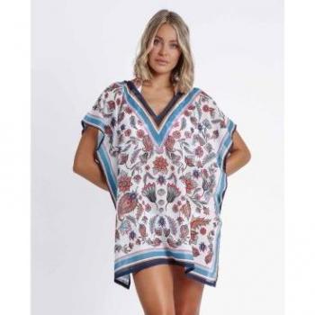 Admas Kaftan-Pareo Strandmode Weiß Paisley