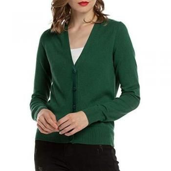 Soft Army Green Woolen Bloom V‑Neck Cardigan for Women – Size X‑S