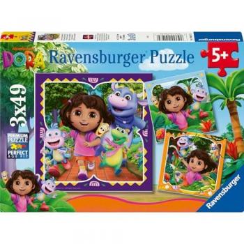 Puzzle 3x49 pièces – Découverte et exploration avec Dora