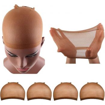 Stretchable Mesh Wig Cap Set (4 Count), Comfortable Nylon, Ideal for Wig Making, Elastic Hairnet for Female Use