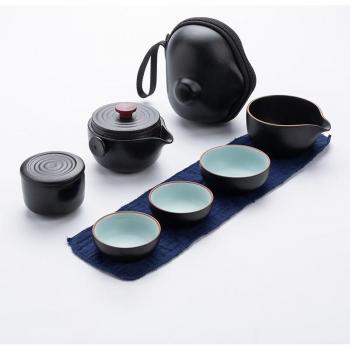 Travel Luwu Black Ceramic Tea Set