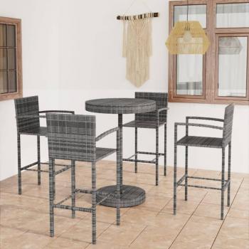 VidaXL 5 Piece Rattan Garden Bar Grey