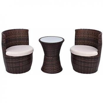 VidaXL 3-teiliges Bistro-Set mit Kissen für Garten Balkon Terrasse Poly Rattan Braun