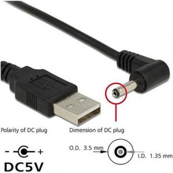 90-Degree Angle USB Power Cable with 3.5mm x 1.35mm Connector