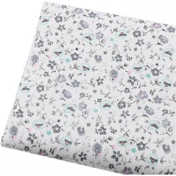Cotton Fabric with Grey Floral Design for Sewing Projects