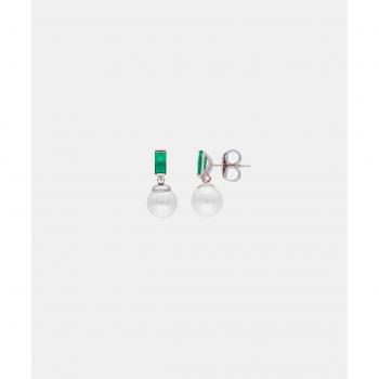 Pendientes de mujer Majorica con perla y circonita verde