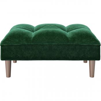 Playboy Ottoman “Scarlett” – Samtgrüner Sitzkissen mit Holzfußbasis