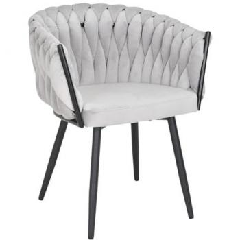 Chaise velours tressé gris clair BOWI 2 – pieds en métal robuste