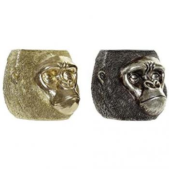 Statuetta di Gorilla Coloniale DKD – 20x24,5x18,5 cm, Colore Argento/Oro (Set di 2)