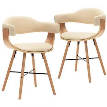 Día y Noche Sillas de comedor 2 uds cuero sintético y madera curvada crema