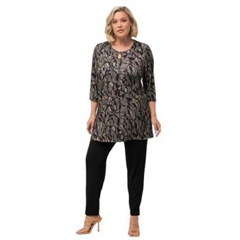 Ulla Popken Damen Longshirt A-Linie 58/60 mit grafischem Druck in Braun