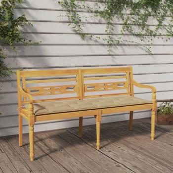Vidaxl Batavia-Bank 150 cm mit beigem Kissen aus massivem Teakholz
