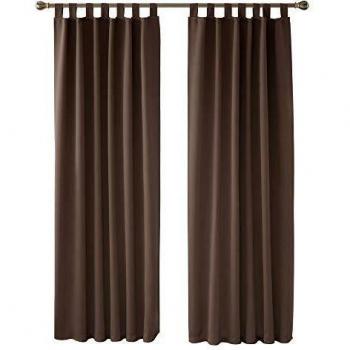 Deconovo Schlaufen Vorhang Blickdicht für Schlafzimmer, 245x140 cm, Braun, 2er Pack