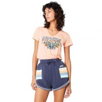T-shirt Rip Curl Block Party corta rosa blu donna
