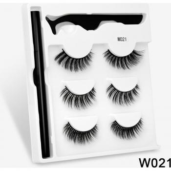 3 Pairs Non-Magnetic False Eyelashes with Liner