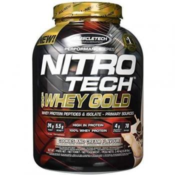 MuscleTech NitroTech Whey Gold, 100% reines Whey Protein, Whey Isolate und Peptide, Banane, 2510 g