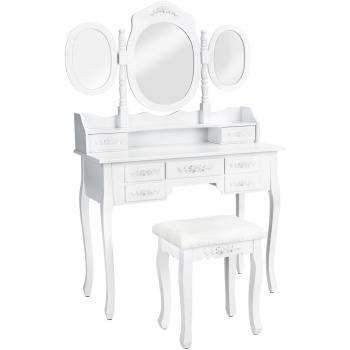 White Dressing Table with 7 Drawers and Mirrors