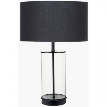 Black Glass and Metal Table Lamp with Drum Shade