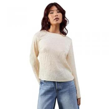 Cream Premium Crinkle Satin Slash Neck Top for Women