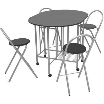 Set Plegable de Mesa y Sillas 5 en MDF Negro – Diseño TORANA