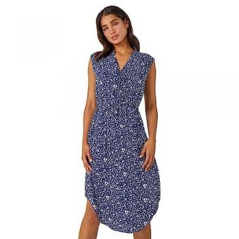 Navy Animal Print Zip Detail Dress for Women