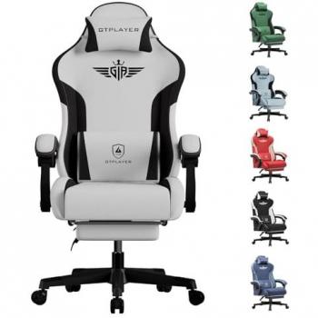 Gtplayer Comfort Chair – Tissu Gaming, Soutien lombaire, Gris