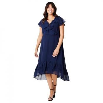 Curve-Friendly Navy Wrap Midi Dress