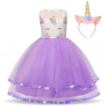 TTYAOVO Mädchenklingel: lila Tüll‑Tutu mit floraler Krone