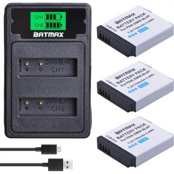 Batterie + chargeur double USB LCD DMW-BLH7 pour Panasonic Lumix DMC-GM5, DMC-GF7, DMC-GF8, GF9, LX10, LX15