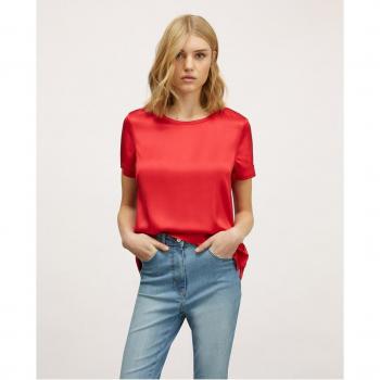 Camiseta de mujer Motivi en raso con escote redondo y pliegues
