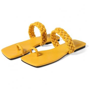 Sandales de plage pour femmes, tongs plates en cuir PU