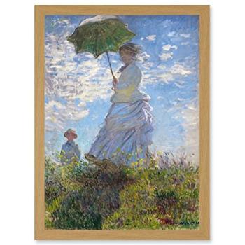 Light Oak Framed Claude Monet “Woman With Parasol” – A4 Gallery Print