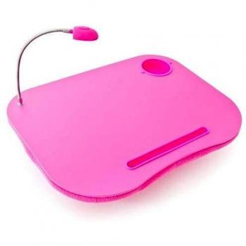 Relaxdays Laptopkissen mit LED-Licht und Getränkehalter, tragbarer Lapdesk in Rosa