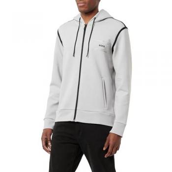 BOSS GREEN “Saggy Tape” Herren‑Sweatjacke – XL – Kontrast‑Piping – Pastellgrau