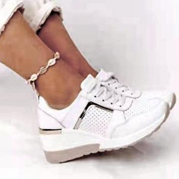 Chaussures Voulées à lacets, talons en vachette, sneakers blanches, 36