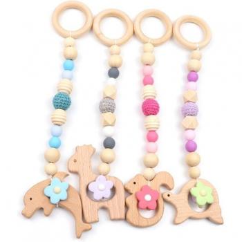 Baby Gym Frame with Wooden Animal Pendants
