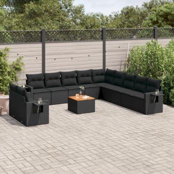 Juego de sofás de jardín 12 piezas con almohadas negras en Polyrattan
