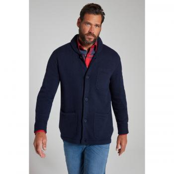 Cardigan in maglia per Uomo, Collo a Scialle, Blu, Taglia 7XL, Fibre Sintetiche e Lana