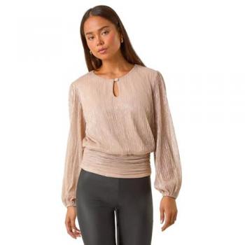 Roman Roman Blau Petite Crinkle Keyhole Funktionsoberteil