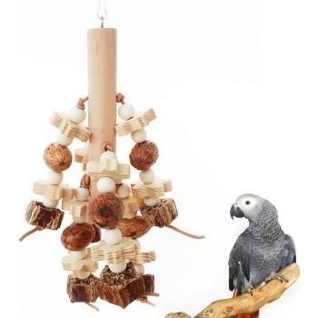 Wooden Parrot Chew Toy with Hanging Ball