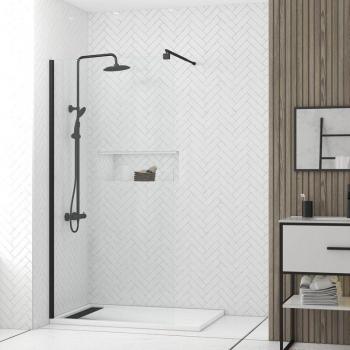 Paroi de Douche Aurlane 1 m x 2 m – Verre Transparent, Barre Ajustable, Profile Noir
