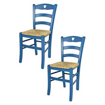 Sillas de Comedor Cuore – Madera de Haya, Paja Azul
