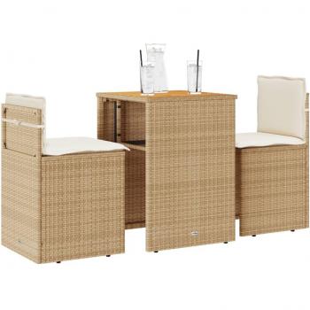 Set da Bistrò 3 pz con Cuscini Beige in Polyrattan