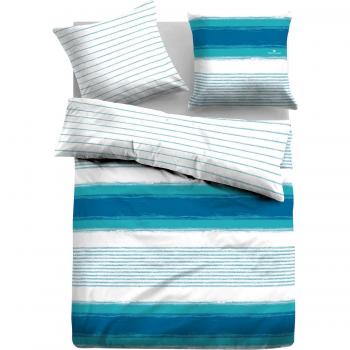 Tom Tailor Wendebettwäsche Satin blau-weiß 155x220 cm (Kissen 80x80 cm)