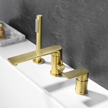 3-Hole Solid Brass Bath Filler with Brushed Gold Finish