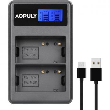 AOPULY EN-EL3e USB LCD Charger for Nikon D70 D80 D90 D100 D200 D700