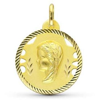 Inmaculada Romero Medalla Comunión Virgen Niña Oro 18K 22 mm, Diseño Calado