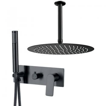 Dispositivo de Ducha Empotrada Valaz Serie SIL 20 cm – Embellecedor Rectangular Negro Matizado