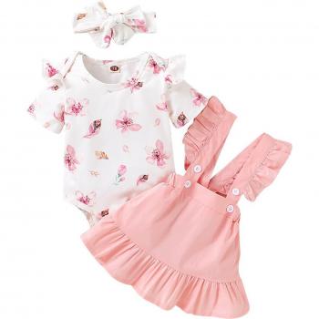Set de ropa para bebé: falda, mono de manga corta y diadema